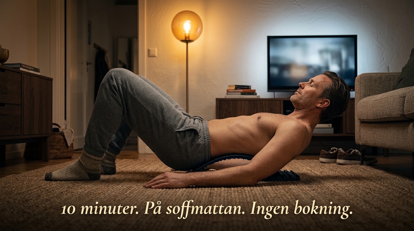 Man använder RyggRäddaren på soffmattan hemma