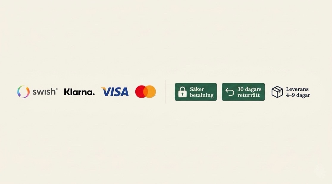 Betalmetoder: Swish, Klarna, Visa, Mastercard. Säker betalning, 30 dagars returrätt, leverans 4-9 dagar.